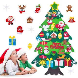 CLHXWU Filz Weihnachtsbaum 100cm Hoch für Kinder, DIY Mit 32 Stück Abnehmbaren Hängenden Ornamenten, Home Tür Wand Dekoration (A)