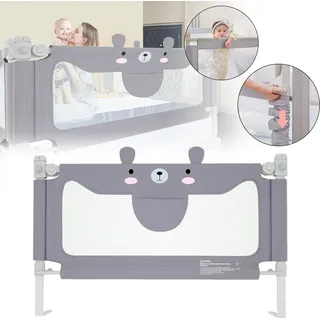 YUENFONG Bettgitter Rausfallschutz Kinderbett Bettschutzgitter Tragbares mit Höhenverstellbar Kinderbettgitter, Babybettgitter für Familien und Reisen, Kleiner Bär, Grau, 180cm - Grau