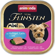 animonda Vom Feinsten Adult Mini - Leckeres Nassfutter für Hunde - Gut für kleine Rassen geeignet - mit Geflügel, Lachs + Dill - 32 x 100 g
