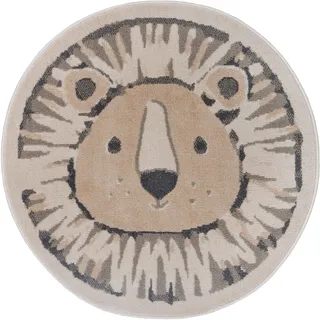 HANSE Home Kinderteppich »Adventures Lion«, rund, 8 mm Höhe, Spielteppich, weich, Kinderzimmer, Kurzflor, Spielunterlage, Teppich HANSE Home Creme,Grau Ø 100 cm   1 St.