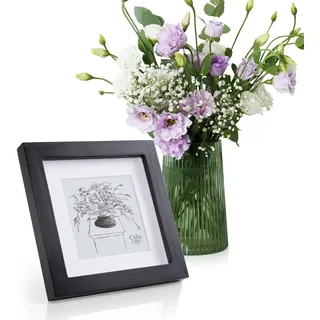 Casa Chic Bilderrahmen, 15x15 cm, Schwarz, Quadratisch, Holzrahmen mit Glas, Hoch- oder Querformat, Passepartout, Wandmontage, Klassisch, Unisex, Erwachsene, Hochzeit, Geburtstag, Geschenk