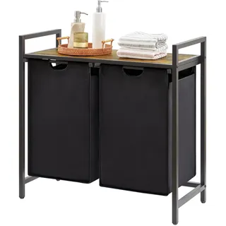 Lifewit Wäschekorb 2 Fächer, 95L/47,5x2L Wäschesammler mit Ablage und herausziehbaren Säcken, Wäschesortierer Schmutzwäschebehälter für Waschküche, Badezimmer, Schlafsaal, 76x33,5x72cm, Schwarz