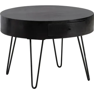 FineBuy Couchtisch Mango Massivholz rund Ø 60 cm Wohnzimmertisch Schublade Schwarz
