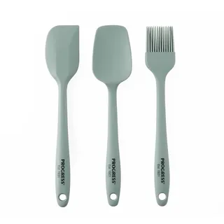 Progress 4-teiliges Silikon-Küchenutensilien-Set – Mini-Rührlöffel & Spatel, Backpinsel, Nudelholz, Aufhängehaken, Antihaftbeschichtet, Hitzebeständig, Backzubehör, Küchenwerkzeuge, Türkisgrün