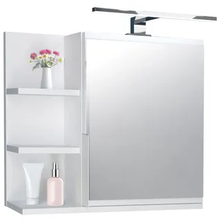 Spiegelschrank 60x50 Weiß, Badezimmerschrank mit Ablagen, Badezimmerspiegel, Hängeschrank LED LAMPE - Links - Weiß