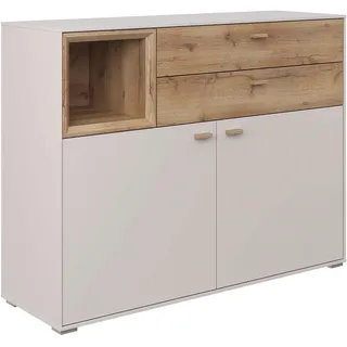 Hom`in Sideboard , Eichefarben, Sandfarben , Holz , Eiche , massiv , 2 Fächer , 2 Schubladen , 114.3x88.4x38 cm , Beimöbel erhältlich , Kleinmöbel, Kommoden, Sideboards