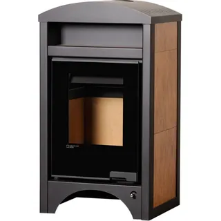 HS Flamingo Flamingo Kaminofen Stahl Schwarz/Abdeckplatte Nussbaum