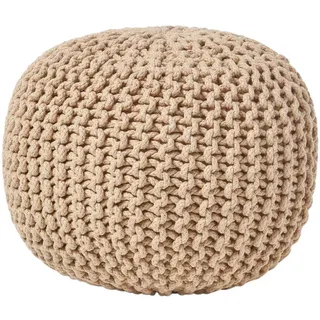 Homescapes Strick-Pouf beige, 40/40/35 cm , Beige , Textil , Uni , Rund , 40x35x40 cm , Wohnzimmer, Sessel, Hocker & Hockerbänke, Poufs