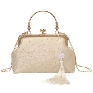 ANNUOZE Damen Clutch Bag, elegante Rose Abendtasche, Vintage-Blumenbörse mit Quastencharm, florale Handtasche Umhängetasche Crossbody-Tasche für Hochzeiten, Bälle, Cocktailpartys