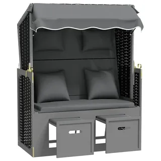 vidaXL Strandkorb mit Kissen Poly Rattan Massivholz Anthrazit Schwarz - Grau
