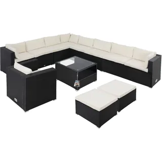 Polyrattan Ecklounge XXXL Schwarz/Creme inkl Kissen