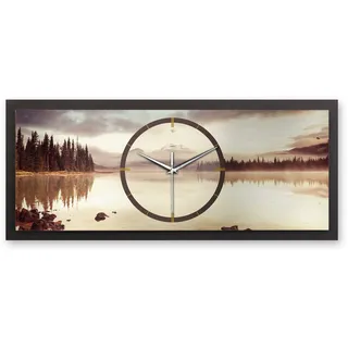 Kreative Feder 3D Designer-Wanduhr Calm Lake in modernem Metallic-Look 70x30cm rechteckig quer analog lautlos ohne Ticken (Calm Lake, leises Funkuhrwerk)