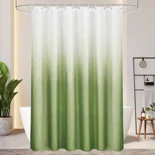 AooHome Duschvorhang 180X200cm Textil, Grün Duschvorhänge 120g/m2 Farbverlauf Badvorhang Wasserdicht Waschbar Antischimmel mit 12 Duschvorhangringen(Weiß nach Grün)
