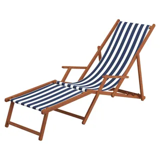 Gartenliege blau-weiß Strandliege Sonnenliege Relaxliege Holzliege Fußteil Kissen 10-317 F KD - Blau, Weiß