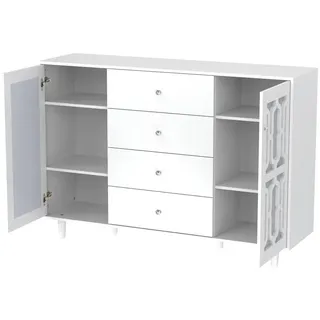 Stilvora Sideboard in Weiß Kommode mit Kristallgriffen für Wohnzimmer und Esszimmer, B147.5/T40/H102 cm , Holzwerkstoff , Rechteckig,Rechteckig , konisch , 147.5x102x40 cm , Kleinmöbel, Kommoden, Sideboards