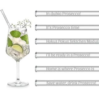 Prosecco Geschenk Glasstrohalme Lustige Sprüche | 6x 20cm Strohhalme Prosecco Geschenkset mit gravierten Sprüchen | Cocktail Set Geschenk beste Freundin