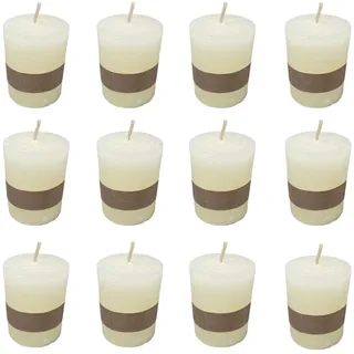 Rustikale Mini Kerzen ca. 4 x 5 cm Stumpenkerze im Antik Look für die perfekte Atmosphäre Zuhause (12 X Creme)