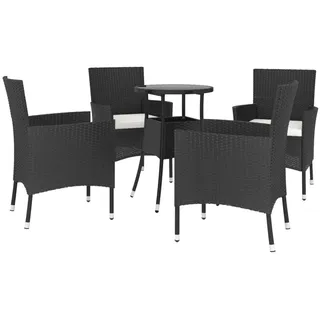 vidaXL 5-tlg. Garten-Bistro-Set mit Kissen Schwarz Poly Rattan - Schwarz