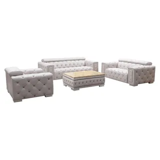 Dreisitzer Set 3+3 Sofagarnitur Design Chesterfield Couch Leder Garnituren Neu - Weiß