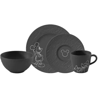 Villeroy & Boch Manufacture Rock Mickey Mouse Frühstücks-Set 4-tlg. schwarz/Schieferoptik mit Disney Mickey Mouse Kreidedekor
