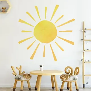 Flaxarne Wandtattoo Sonne Wandaufkleber Aquarell Handgemalt Wanddeko für Kinderzimmer Schlafzimmer Wohnzimmer Mädchen Jungen Selbstklebend Abnehmbar