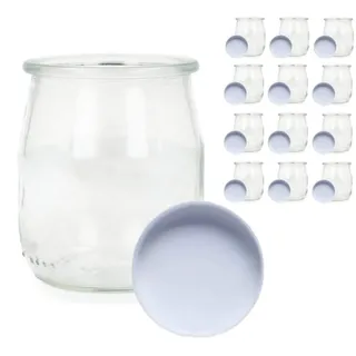 Glas-Joghurtbereiter mit Deckel, Packung mit 12 Becher für Joghurtbereiter 143 ml, Behälter für Kuchen, für Moulinex, Deckel, Severin, Braum und Joghurtbereiter 143 ml Weißer Deckel