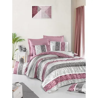 Nuit Des Rêves Luxurious Satin Single XL Quilt Cover Set, 155 x 200 cm, 100% Cotton, Dusty Rose & Grey | Machine Washable, 210 Thread Count, Elegant Design