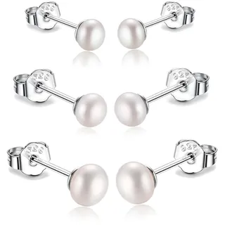 3er Perlenohrringe Echte Silber 925 Süßwasserperlen Ohrstecker 3 Paar Set | 3 Paar Set Kleine Süßwasser-Zuchtperlen Ohrringe Ohrstecker für Damen Mädchen,Knopfperlen, Hypoallergen