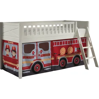 Vipack Hochbett Scott 90 x 200 cm Kiefer massiv weiß rot Feuerwehr