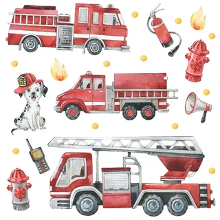 Wally Fox Wandtattoo Kinderzimmer Feuerwehr Feuerlöscher Feuerwehrauto Kinderzimmer Wanddeko Home Decor Wandsticker Kinderzimmer Wand deko Babyzimmer Autos Wandtattoo Kinderzimmer Junge Deko Wand