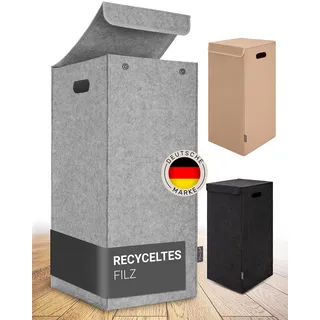 MAHEWA® Wäschekorb mit Deckel aus Filz - Großer 80 Liter Filz Wäschesammler - Raumspar Wäschesortierer faltbar - Wäschetruhe Wäschetonne Wäschesack mit Deckel (Hellgrau)