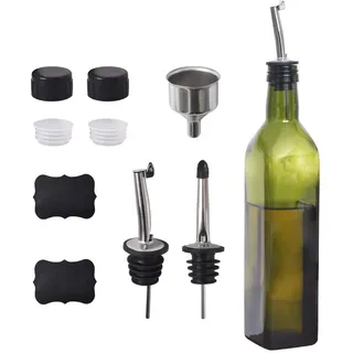 Newk Olivenöl Flasche 500ml Glas Öl Essig Rohöl Flasche mit Ausgießer + Trichter Öl Karaffe Küche - Grün