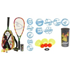 Speedminton S600 Set, Grün/Gelb/rosa, One Size & Speedminton® Match Speeder® - 3er Pack Speed Badminton/Crossminton original Wettkampfball inkl. Windring