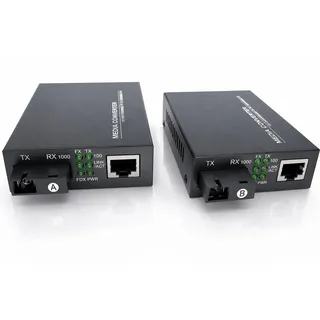 Elfcam® - 2 Stück Gigabit Ethernet LWL Medienkonverter Glasfaser 10/100/1000 Mbps inklusive Mini-GBIC (SFP) zum Anschluß von LWL-Singlemode Kabeln mit SC-Steckern 20KM, (1 RJ45-Port * 1 RJ45-Port)