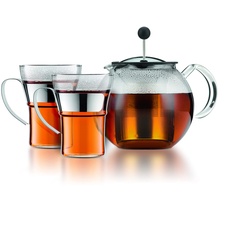 Bild K1801-16CAR ASSAM SET Teekanne mit Deckel und Edelstahlfilter, 1,0 l, mit 2 Glasbechern Henkel Edelstahl, 0,35 l
