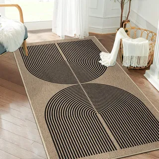 Capslpad Teppich Läufer Flur 80x150cm Jute Aussehen KüchenTeppich Natürlich Waschbar Teppich Schwarz rutschfest Wohnzimme läufer Flur Eingang,Küche,Schlafzimmer, Balkon
