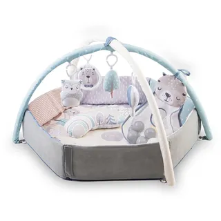 MOMI PASTEL Spielbogen mit Krabbelmatte 3-in-1 für Babys ab der Geburt, sensorische Aktivitätsmatte mit 2 Bogen, Bällchen-Bad, 5 Spielzeugen, 20 Bällchen mit Tasche, Krabbelkissen
