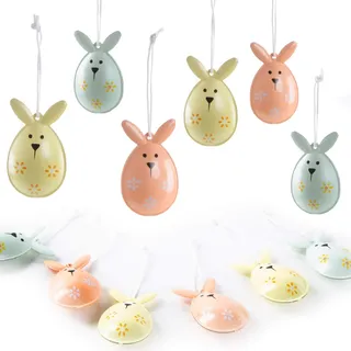 Osteranhänger Hasen, 12 Stück: Osterhasen-Anhänger Osterstrauch & Fenster, Osterdeko zum Aufhängen Ostern & Frühling, Osterschmuck Metall, Osterfiguren Deko, Frühlingsdeko Osterhase Pastell, 5 x 3 cm