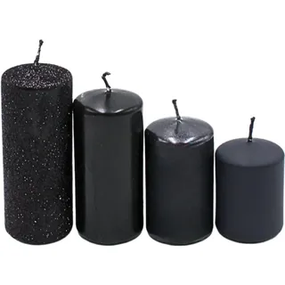 Dekohelden24 Gestufte Stumpenkerzen H 5-10 cm Ø 4 cm schwarz