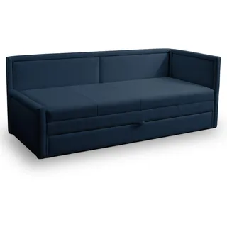 Selsey Polsterbett 91 x 205 cm Schlaffläche 163 x 189 cm Gepolstertes Bett Tagesbett Sofabett Jugendbett Robuster Stoff T30 Schaumstoff Ausziehbar Stauraum Marineblau Caprili