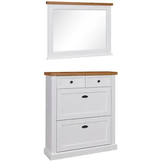 Feldmann-Wohnen Garderoben-Set Galineo weiß / Eiche Natur 2-teilig , Weiß, Eichefarben , Holzwerkstoff , Rechteckig , 98x183x28 cm , Garderobe, Garderoben-Sets & Garderoben-Serien, Garderoben-Sets
