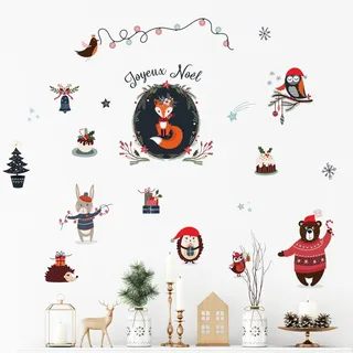 Ambiance Sticker Weihnachten Merry Christmas Aufkleber, selbstklebend, Weihnachten, Dekoration, Partys, für Schlafzimmer und Wohnzimmer, Kinder, Weihnachten, Tiere, 100 x 125 cm