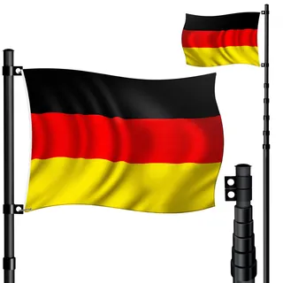 KESSER® Teleskop Fahnenmast Aluminium 6,30m Bodenhülse 60cm inkl Deutschlandfahne Höhenverstellbar Flaggenmast Mast Deutschland Flagge Alu - Schwarz