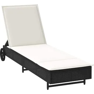 vidaXL Sonnenliege mit Rollen und Auflage Schwarz Poly Rattan - Schwarz