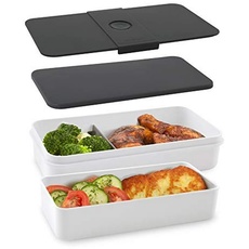 Cloer 800S1-1 Lunch Care System - Bento Box 5-teilig, XXL- Format 2100ml, unterteilbar mit auslaufsicherem Deckel, Lunchbox, Brotdose für Kinder und Erwachsene, Weiß