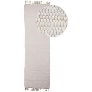 Teppich CARPETFINE "Kelim Chindi uni, auch als Läufer", weiß, B:60cm H:5mm L:180cm, Baumwolle, Teppiche, Teppich, Wendeteppich, reine Baumwolle, handgewebt, Uni-Farben, mit Fransen