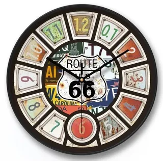 12 Zoll Retro Wanduhr - Stille, nicht tickende USA Route 66 Dekor - Amerikanische Stil, rustikale, farbenfrohe, hochwertige runde Quarzhanguhr
