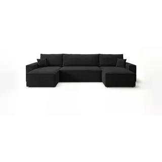 cornero Eckcouch Cord U-Form 3-Sitzer Schwarz