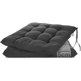Brandsseller 2er Set Stuhlkissen 40x40x5 cm Sitzkissen Polster Stuhlauflage mit Haltebändern Dekokissen für Indoor Outdoor gesteppt - Anthrazit