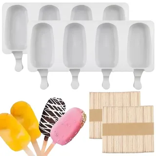 2 Stück Eisformen Silikon,Eis am Stiel Formen,Silikon-Eisformen, 100 Stück Eisstiele aus Holz,Silikons-Eisformens mit Stielen,Popsicle Molds Set,Geeignet für DIY-Popsicles,Desserts,Pralinen